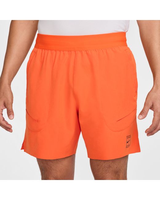 Nike Orange Court Advantage Dri-Fit 6" Tennis Shorts for men