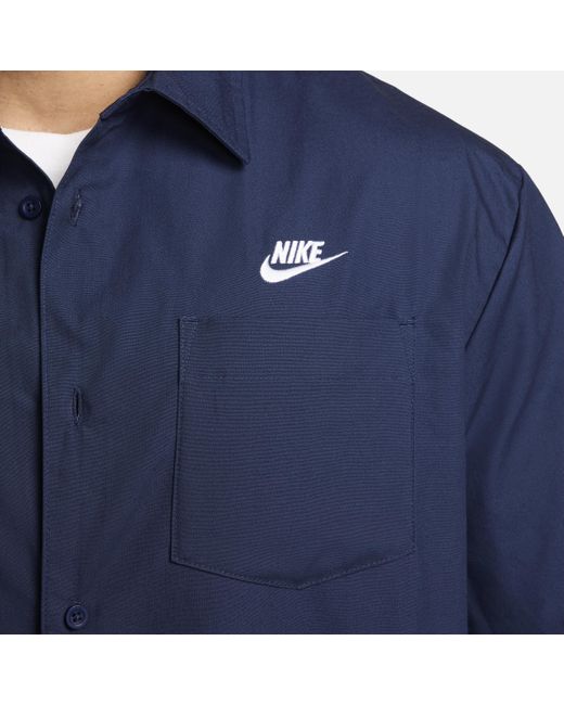 Nike Blue Club Short-sleeve Oxford Button-up Shirt for men