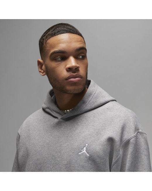 Nike Gray Jordan Brooklyn Fleece Printed Pullover Hoodie Cotton for men