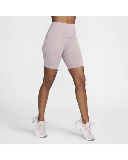 Nike Pink Universa Medium-support High-waisted 20cm (approx.) Biker Shorts With Pockets Recycled Nylon Minimum