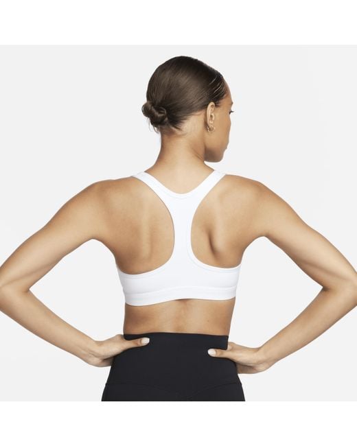 Nike White Swoosh Light-support Non-padded Sports Bra Polyester