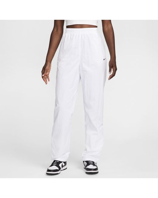 Nike White Sportswear Essential Uv High-waisted Open-hem Zip Trousers Nylon