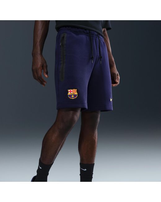 Nike Blue Fc Barcelona Tech Soccer Fleece Shorts for men