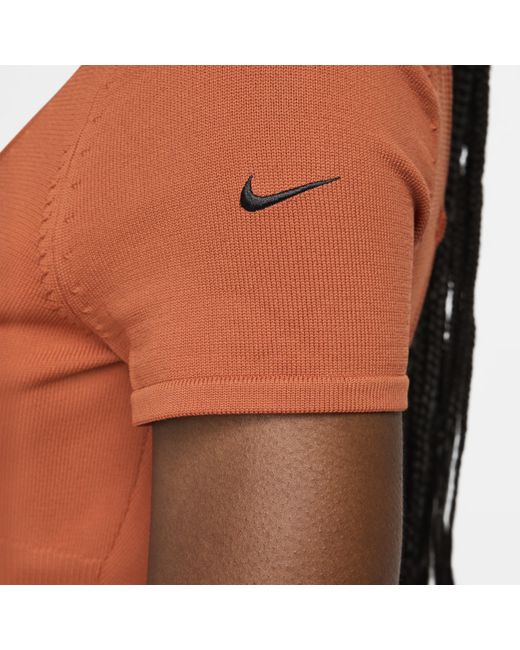 Nike Brown Sportswear Chill Knit Tight Sweater Short-sleeve Bodysuit