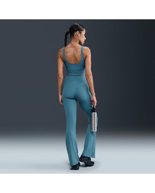Nike Blue Zenvy Rib Gentle-Support High-Waisted Flared Leggings