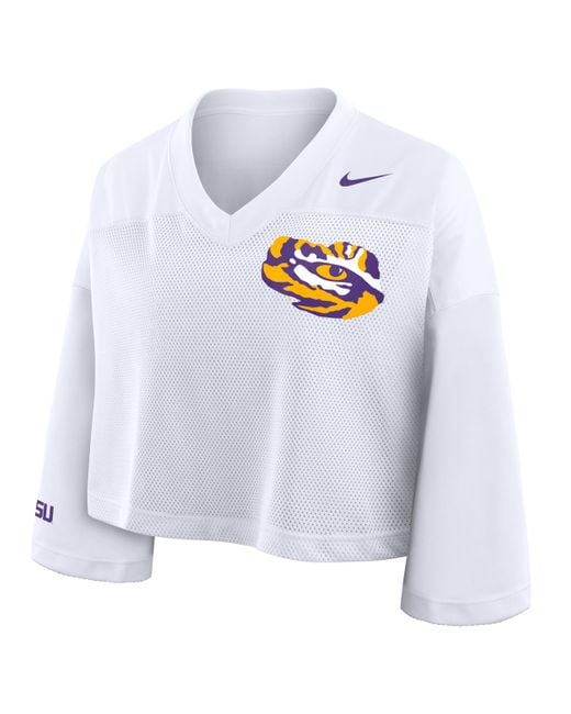 Nike White Lsu Jersey Dri-Fit College Cropped Top