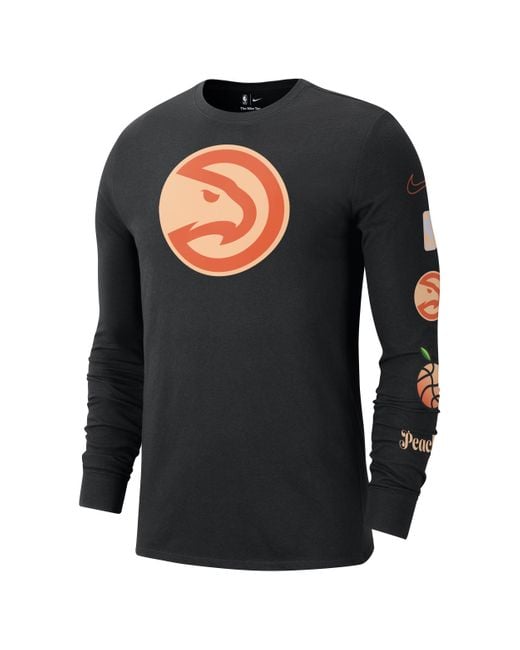 Nike Atlanta Hawks City Edition Nba Longsleeve Tshirt In Black, in