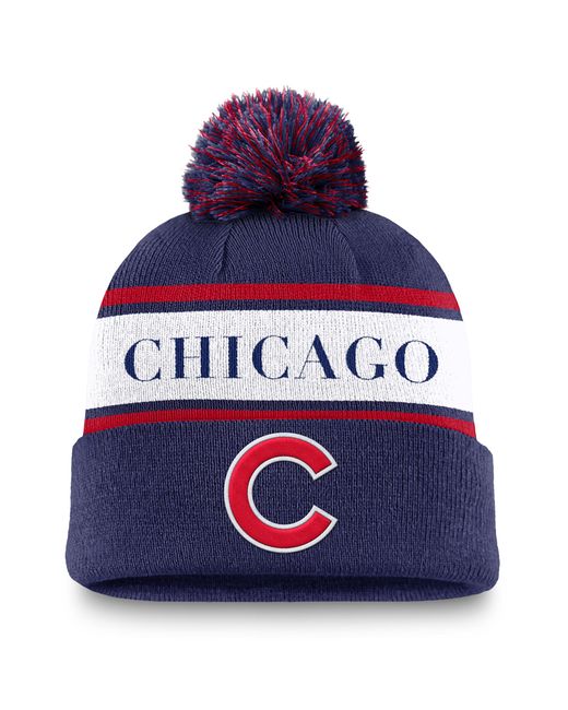 Nike Blue Chicago Cubs Team Stripe Peak Mlb Cuffed Pom Beanie for men