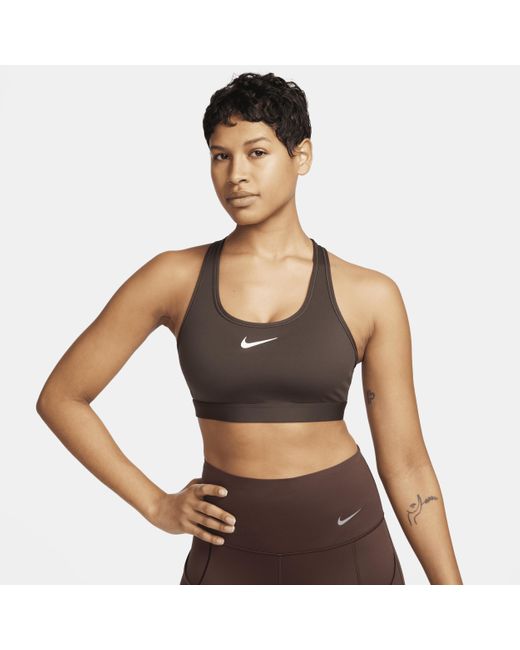 Nike Gray Swoosh Medium-support Padded Sports Bra 50% Recycled Polyester