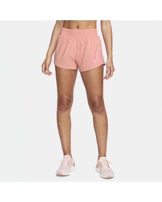 Nike Pink Dri-fit One Swoosh Mid-rise Brief-lined Running Shorts 50% Recycled Polyester