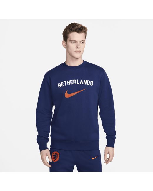 Nike Blue Netherlands Club Fleece Football Crew-neck Sweatshirt for men