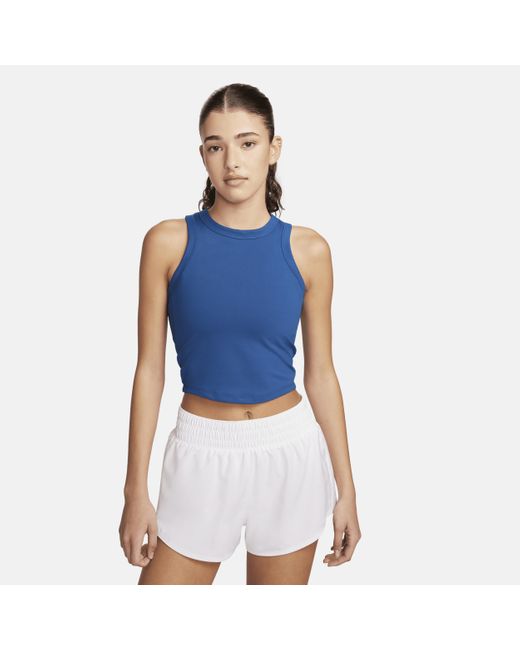 Nike Blue One Fitted Dri-fit Cropped Tank Top Polyester