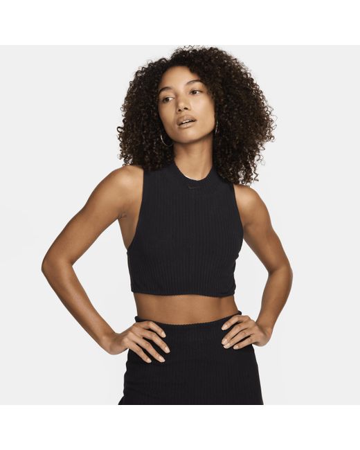 Nike Black Sportswear Chill Knit Tight Mock-neck Ribbed Cropped Tank Top