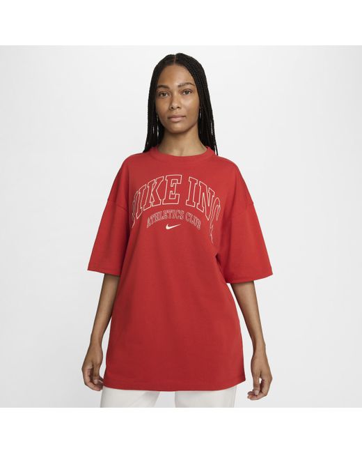 Nike Red Sportswear Essential Oversized T-shirt