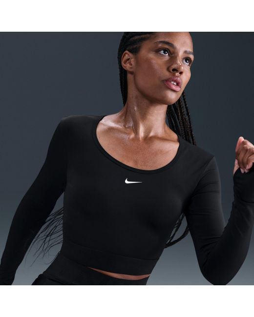 Nike Black Pro Dri-Fit Cropped Long-Sleeve Top