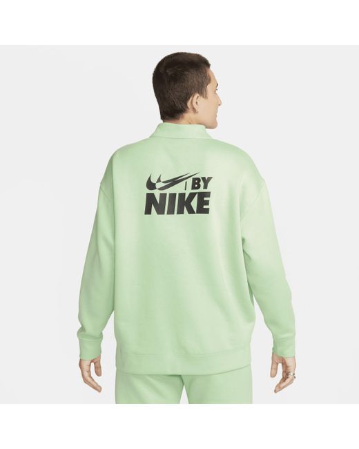 Top in fleece oversize con zip a 1/4 sportswear di Nike in Green