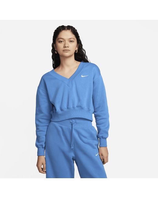 Felpa corta con scollo a v sportswear phoenix fleece di Nike in Blue