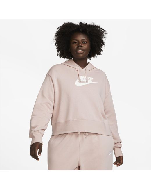 Nike Sportswear Club Fleece Oversized Crop Graphic Hoodie in Pink | Lyst