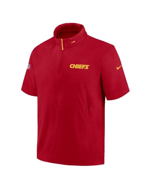 Nike Red Kansas City Chiefs Sideline Coach Nfl 1/2-zip Short-sleeve Hooded Jacket for men