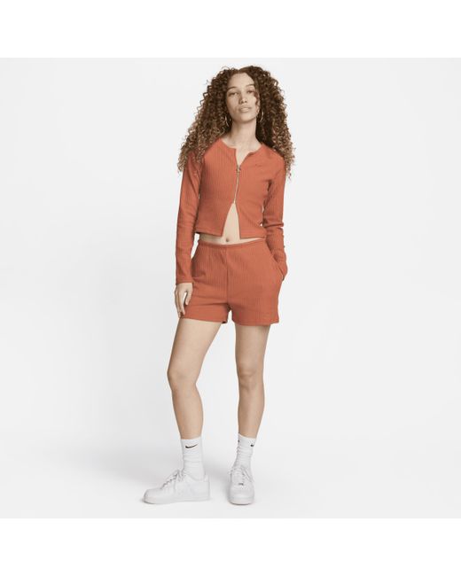 Nike Orange Sportswear Chill Knit Slim Full-zip Ribbed Cardigan