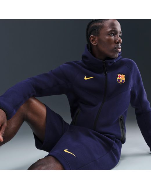 Nike Blue Fc Barcelona Tech Soccer Fleece Shorts for men