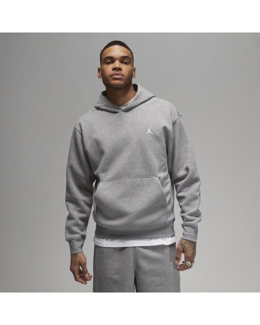 Nike Gray Jordan Brooklyn Fleece Printed Pullover Hoodie Cotton for men