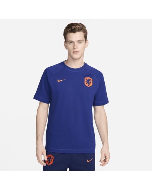 Nike Blue Netherlands Travel Football Short-sleeve Top Cotton for men
