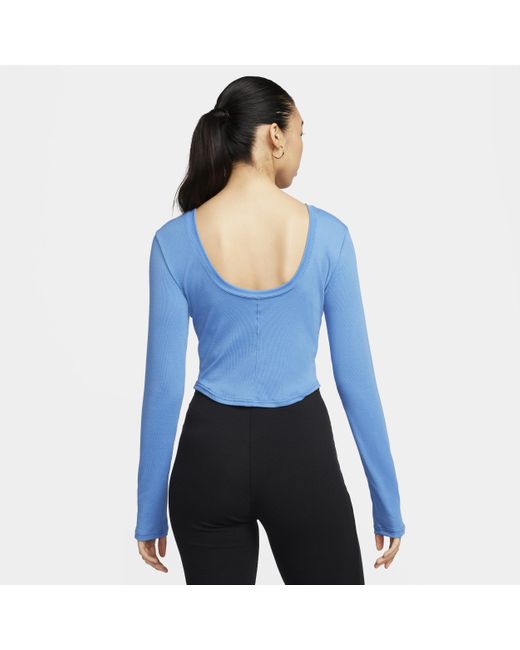 Nike Blue Sportswear Chill Knit Tight Scoop-back Long-sleeve Mini-rib Top Polyester