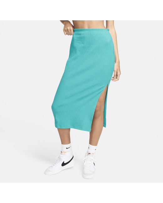 Nike Blue Sportswear Chill Knit Slim Ribbed Midi Skirt