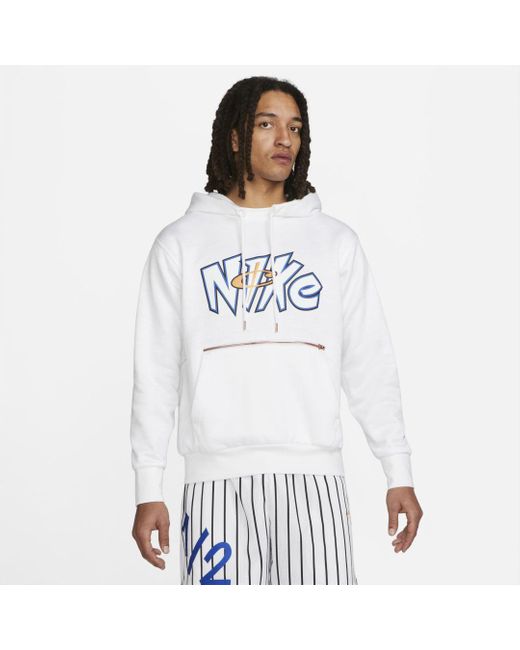 Nike Cotton Standard Issue Premium Basketball Hoodie in White,Metallic ...