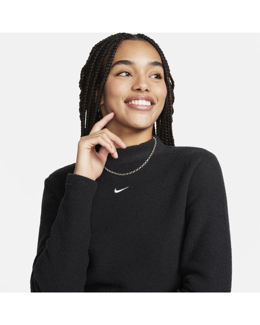 Nike Black Sportswear Phoenix Plush Slim Mock-neck Long-sleeve Cropped Cozy Fleece Top
