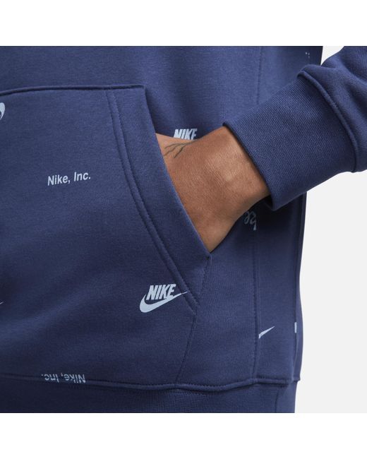 Nike Blue Club Fleece All-over Print Pullover Hoodie for men