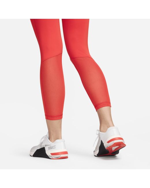 Leggings a 7/8 a vita alta con inserto in mesh pro di Nike in Red