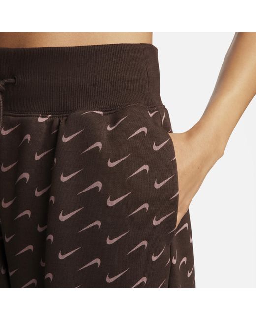 Nike Brown Sportswear Phoenix Fleece Oversized Printed Tracksuit Bottoms Polyester