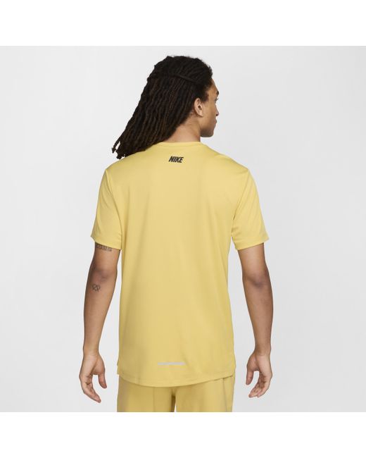Nike Yellow Miler Short-sleeve Graphic Running Top 50% Recycled Polyester for men