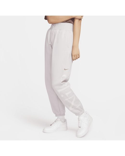 Nike White Sportswear Phoenix Fleece Oversized Logo Tracksuit Bottoms Polyester