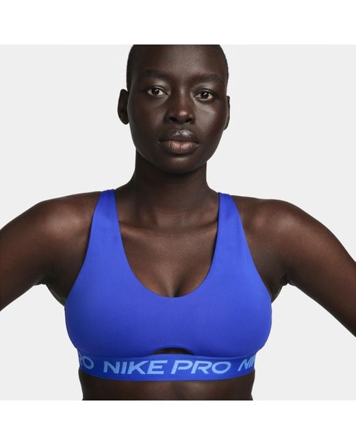 Nike Pro Indy Plunge Medium-support Padded Sports Bra in Blue
