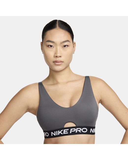 Nike Gray Pro Indy Plunge Medium-support Padded Sports Bra