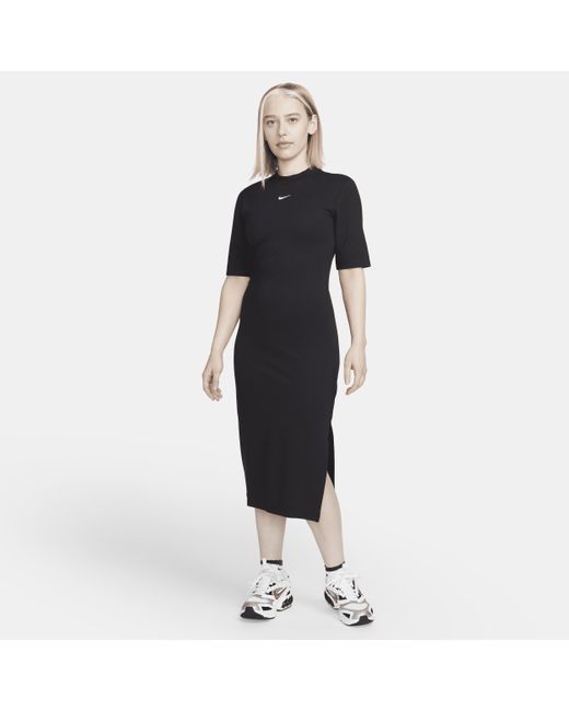 Nike Sportswear Essential Midi Dress In Black, | Lyst