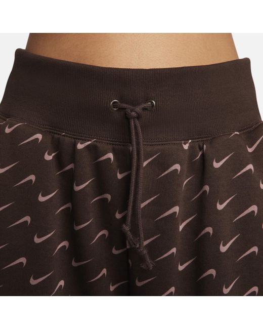 Nike Brown Sportswear Phoenix Fleece Oversized Printed Tracksuit Bottoms Polyester