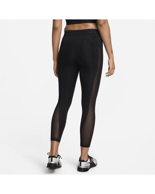 Nike Black Pro Mid-rise 7/8 Mesh-panelled leggings Polyester
