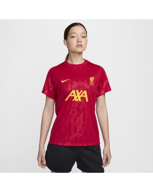 Nike Red Liverpool F.c. Academy Pro Dri-fit Football Pre-match Short-sleeve Top Polyester