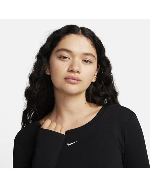 Nike Black Sportswear Chill Knit Tight Scoop-back Long-sleeve Mini-rib Top