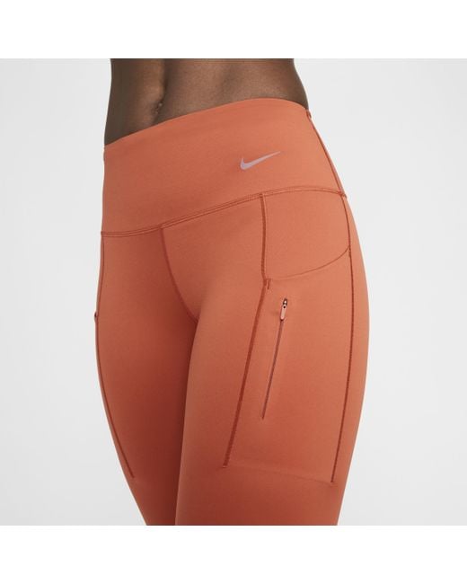 Nike Red Go Firm-support Mid-rise Full-length leggings With Pockets