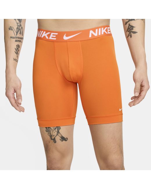 Nike Orange Dri-fit Essential Micro Long Boxer Briefs (3-pack) for men
