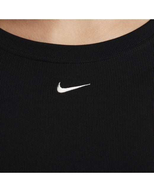 Nike Black Sportswear Chill Knit Tight Scoop-back Long-sleeve Mini-rib Top