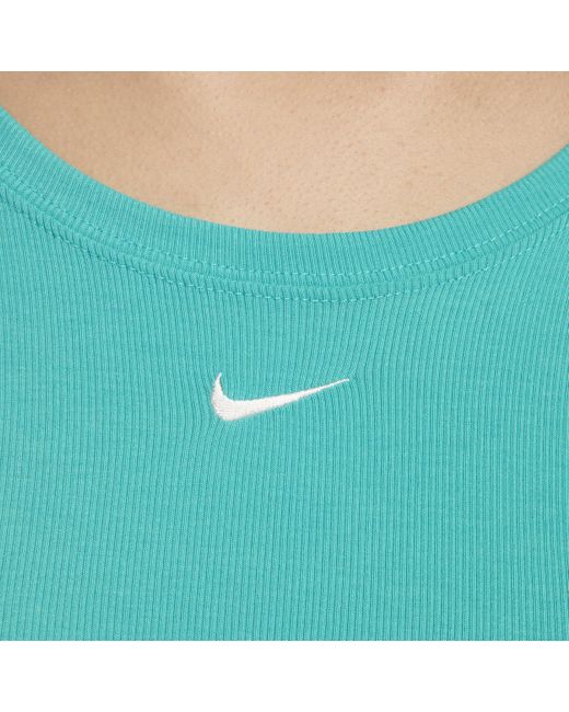 Nike Blue Sportswear Chill Knit Tight Scoop-back Short-sleeve Mini-rib Top