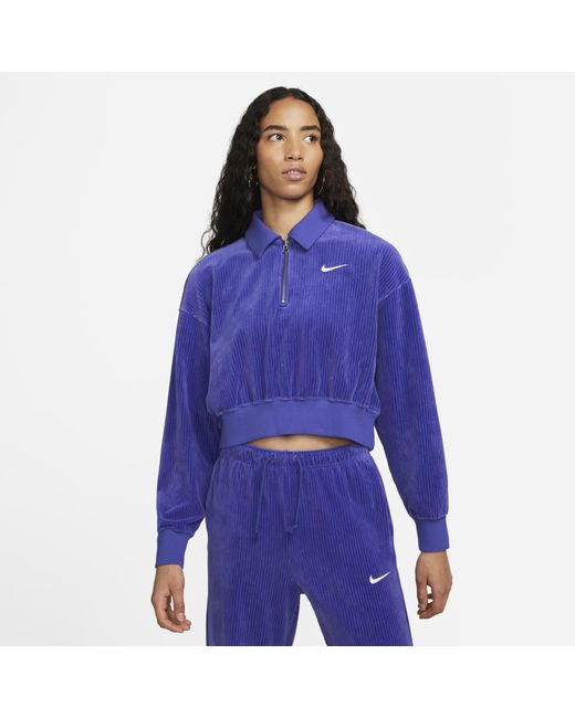 Nike Corduroy Sportswear Velour 1/4-zip Top in Blue | Lyst