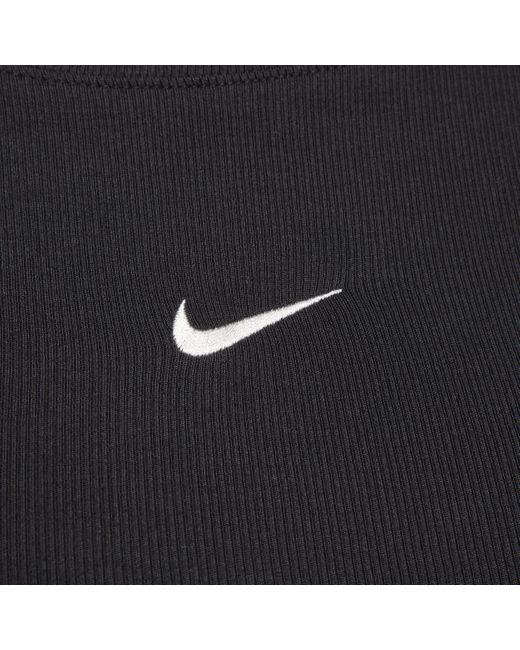 Nike Black Sportswear Essential Ribbed Long-sleeve Mod Crop Top Polyester