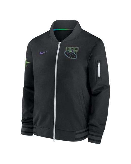 Nike Black Tampa Bay Rays Authentic Collection City Connect Game Time Mlb Full-zip Bomber Jacket for men